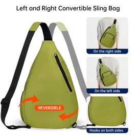 HAWEE Left or Right Sling Bag for Women and Men Convertible Cross Body Bag Lightweight Travel Hiking Cycling, Avocado Green