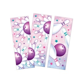 Minkocards Party Bag Children's Birthday Girl 12 Bookmarks + 12 Gift Bags (Natural) + 12 Stickers Bowling Cones Party Favours for Girls' Birthday