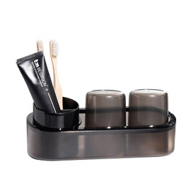 Black Toothbrush Holder for Bathroom,Detactable Bathroom Tray,3 Slots Toothbrush Holder with 2 Bathroom Tumblers,Kids Electric Toothbrush Holder,Tooth Brush Toothpaste Caddy Storage Organizer