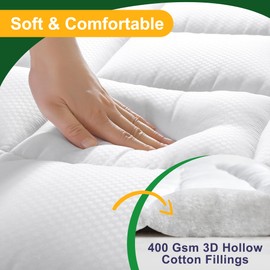 Split King Mattress Pad Cover, Cooling Mattress Topper for Split King Mattress with 6-21 inches Deep Pocket, White