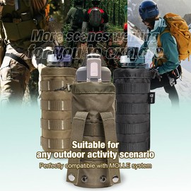 TSPRO Tactical Molle Water Bottle Pouch with Drawstring Closure Lightweight Molle Bottle Holder Carrier Fits Most 16oz/24oz/32oz Bottles for Hiking Camping Climbing Travelling (Black)