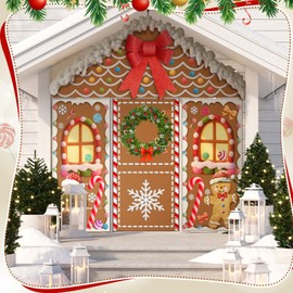 Mindsoft 3 Pcs Christmas Gingerbread House Decorations Gingerbread Door Covers Backdrop Christmas Door Banners Outdoor for Xmas Holiday Party Photography Background Front Porch Window Home Decor