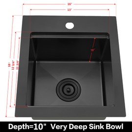 LQS Black Bar Sink, 16" x 18" Black Small RV Kitchen Sink, 16 Gauge Workstation Bar Sinks, Small Single Bowl Kitchen Sinks with Cutting Board and Accessories
