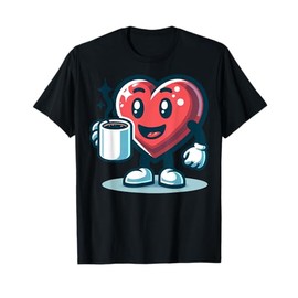 Cute Heart Holding Coffee Cartoon Character For Kids T-Shirt