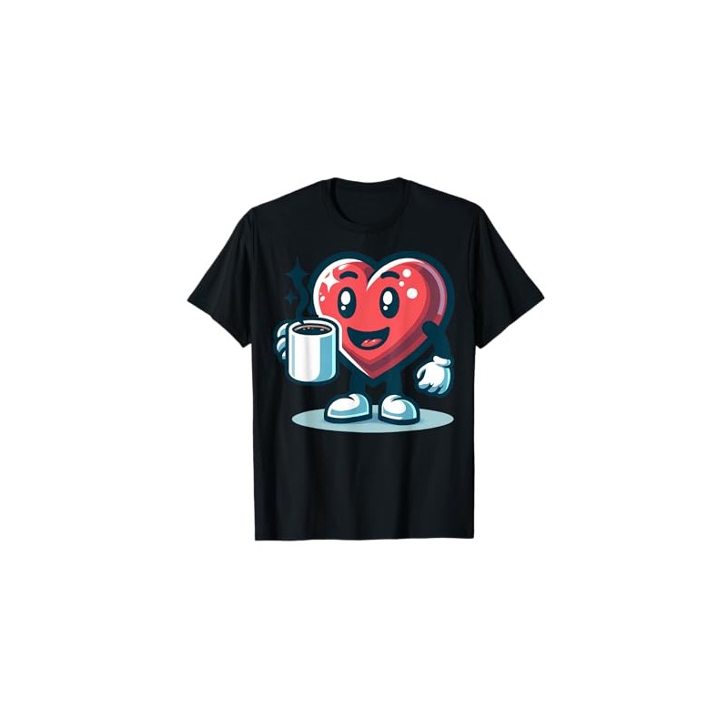 Cute Heart Holding Coffee Cartoon Character For Kids T-Shirt