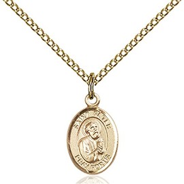 Bonyak Jewelry Saint Medal Collection Gold Filled St. Peter The Apostle Pendant 1/2 x 1/4 inches with Gold Filled Lite Curb Chain