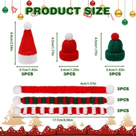 18 Pcs Mini Santa Hats and Scarves Set, Knitted Mini Christmas Hat Bottle Cap, Knitting Xmas Mini Hat Decorations for Crafts, Tree, Snowman, Bottles, and Pets, Christmas Knitted Mini Accessories