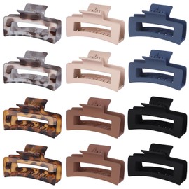 12 Pack 3.5 Inch Matte Square Hair Claw Clips for Women, Strong Hold Neutral Claws for Thick Thin Hair(Leopard Print)