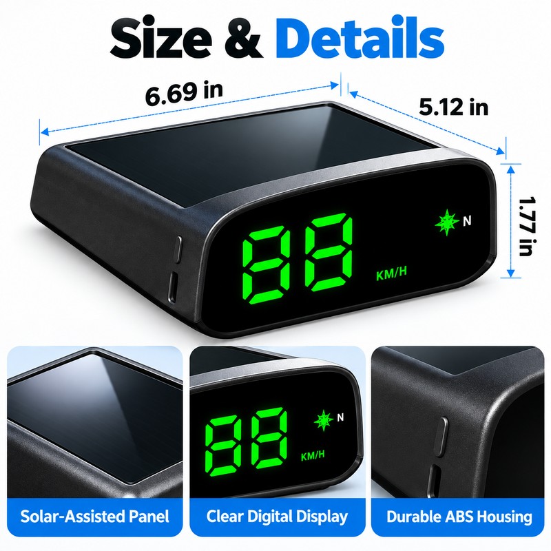 Solar GPS Head-Up Display Car Speedometer with GPS + BeiDou
