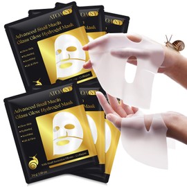 6 Pack Advanced Snail Mucin Serum Glass Glow Face Masks, Collagen Face Mask, Hydrating Overnight Hydrogel Mask for All Skin Types