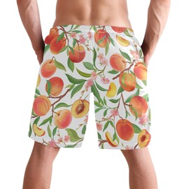 visesunny Peach Tropic Fruit Leaf Flower Summer Men's Swim Trunks Quick Dry Bathing Suits Beach Holiday Party Swim Shorts