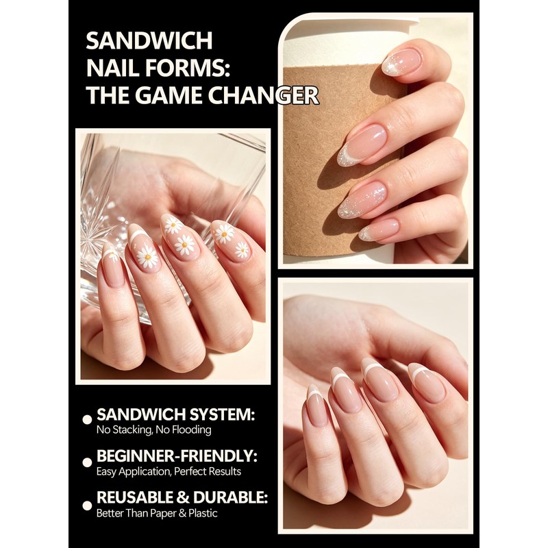 EBANKU 280PCS Sandwich Dual Nail Forms, Dual Forms for Polygel