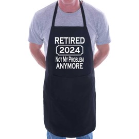 Print4U I Retired in 2024 Retirement Gift BBQ Baking Cooking BBQ Apron Black