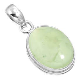 Jeweloporium Natural Green Prehnite 925 Sterling Silver Pendant for Women Stone Cocktail Silver Pendant Necklace New Year Gift Victorian Jewelry