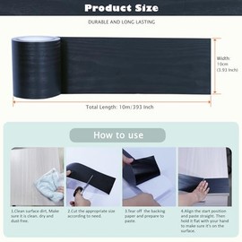 Wood Grain Removable PVC Waterproof Border Wall Decor Removable Self Adhesive Door Frame Window Frame Decoration Kitchen Bathroom Tiles Sticker Grain Trim Black 3.93 inch x 393 inch