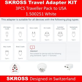 Skross World Travel Adapter Plug Kit Traveller Pack to USA 1.500251 White