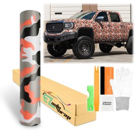 36"x60" (3FTx5FT) Camouflage Orange Black Viny Wrap Sticker DIY Decal Car Auto Vehicle Motorcycle Air Release Bubble Free Self Adhesive Peel and Stick Free Tool Kit