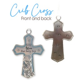 Ganz Ornate Crib Cross Baby Boy Baptism Gifts for Boy, Christening Gifts for Boys, Baptismal Gifts for Boys, Baby Shower Crib Medal Praying Boy, God Bless Our Baby Boy Nursery Wall Cross Décor