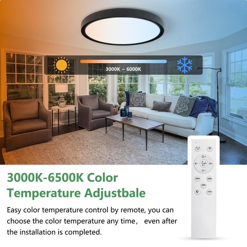 20 Inch Large LED Flush Mount Ceiling Light with Remote,40W,4350LM,3000K-6000K