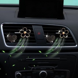 4PCS Car Air Vent Clips with Fragrance Pads, Cute Flower Car Air Fresheners Vents Clips Diamond Vent Clip Car Interior Decor Charm Bling Car Accessories Car Decoration for Women (Black)