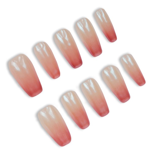 VRAIKO Press On Nails - Pink Sunset, Handmade Peach Ombre