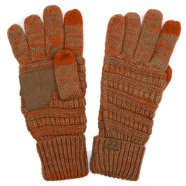 C.C Unisex Cable Knit Winter Warm Anti-Slip Touchscreen Texting Gloves, Rust/Camel
