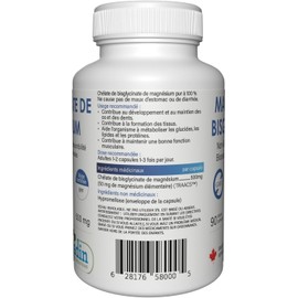 Magnesium Bisglycinate 500 mg – Pure – No Fillers – Non Buffered – 90 Vegetable Capsules