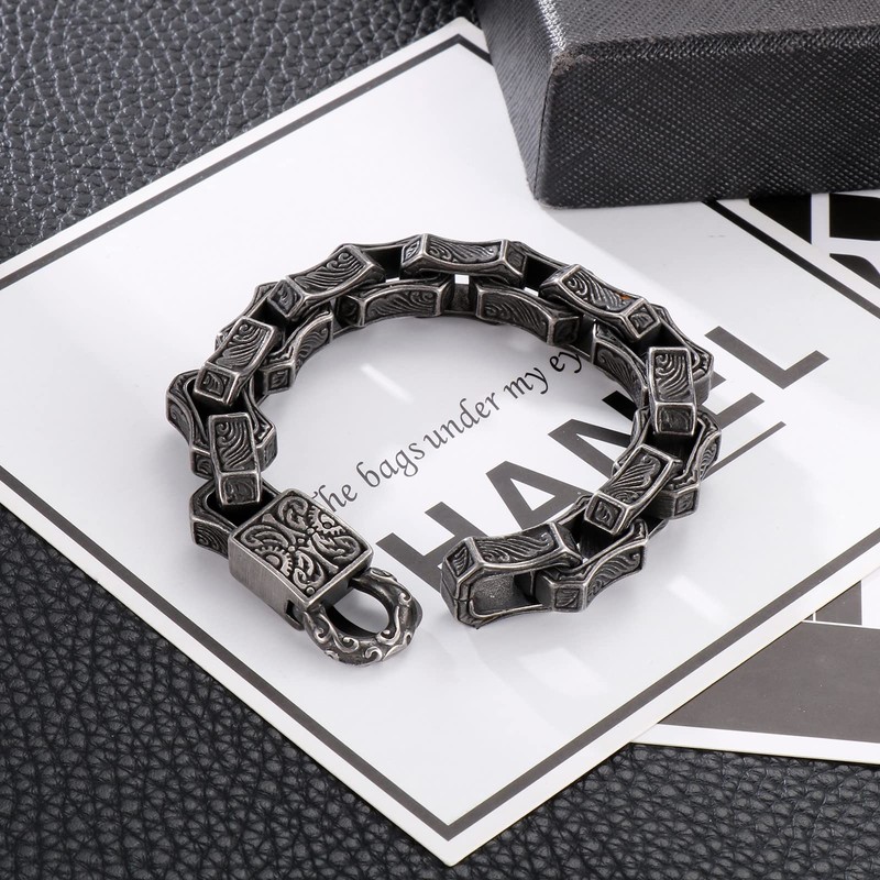 Klapgo Wave Engraved Chain Men's Stainless Steel Bracelet Black