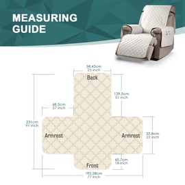 Ruaozz 100% Waterproof Recliner Chair Cover Non-Slip Reclining Cover for Recliner Chair Washable Chair Seat Cover with Elastic Straps for Kids, Dogs, Pets (Beige, 23'')