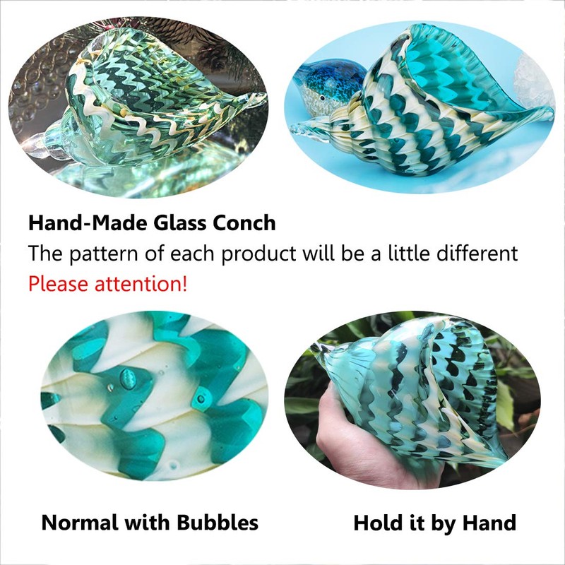 H&D Large Glass Conch Sea Shells Hand Blown Glass Animal