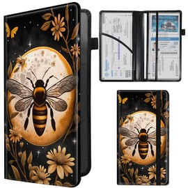 SDDFRHGH Car Registration and Insurance Holder,Leather Insurance License and Registration Card Holder for Car Glove Box, Auto Truck Document Holder Organizer for Men Women-Honey Moon Art