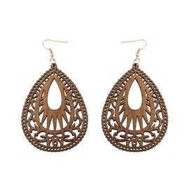 Bohemian Geometric Wood Earrings for Women Vintage Natural Wooden African Lightweight Teardrop Dangle Earrings Statement Boho Jewelry-brown