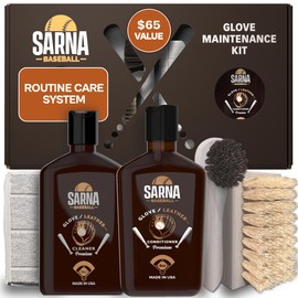 Sarna Glove Conditioner Kit – Includes Cleaner, Soft & Hard Brushes, Microfiber Cloth – Non-Darkening Leather Conditioner for Baseball Gloves, Mitts & Softball Gear – Pro-Grade Care for Longevity