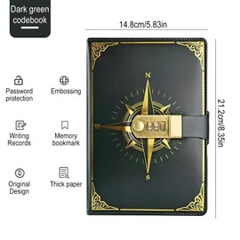 Regerly Tagebuch mit Schloss, 1 Stück Notizbuch mit Schloss A5 Pu Leder Tagebuch mit Code 200 Seiten Tagebuch mit Code Vintage Reading Journal Tagebuch mit Schloss für Frauen & Männer