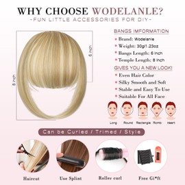 Wodelanle Clip in Bangs,Natural Fake Bangs Hair Clip,Light Blonde Mix Bleach Blonde French Bangs Fringe with Temples Hairpieces for Women Bangs Hair Extenisons for Daily Wear