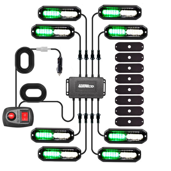 WINECO 8PCS LED Strobe Lights 12V Sync Feature Green White