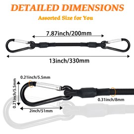 6 Pack Bungee Cords with Carabiner Hooks, 12 Inch Black Heavy Duty Bungee Cords for Camping, Tarps, Bike Rack, Tent, Kayak Boat