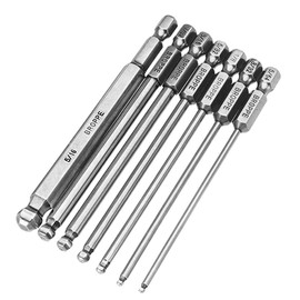 Broppe 7pcs SAE Ball End Hex Screwdriver Bit Set Hex Head Allen Wrench Drill Bit Set 5/64-5/16 Inch Magnetic 1/4 Inch Hex Shank 100mm Long