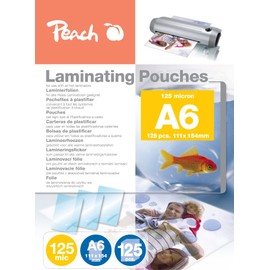 Peach PP525-04P Laminating Pouches A6, 125 mic, 125 pouches, Glossy, Premium Quality for Best Laminating Results, Compatible with Devices of All Brand Manufacturers