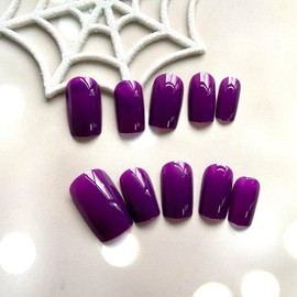 24 Pcs Square Press on Nails Short Fake Nails Nude Purple False Nails with Design Acrylic Press on Nails Square Nail Tips Full Cover Glue on Nails Stick on nails for Women Girls