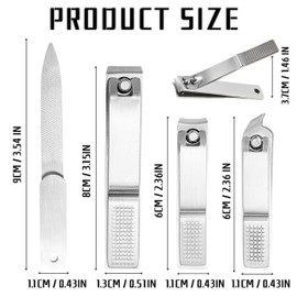 KEYRI 3 Nail Clippers 1 Nail File Wide Jaw Opening Nails Clipper Sharp Stainless Steel Nails Cutter for Fingernail Toenail and Thick-Nails Bevelled Nail-Scissors for Women and Men (Silver, Set of 4)