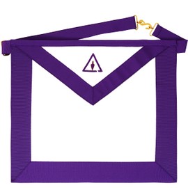 Masonichub Masonic Council RSM Royal & Select Master Mason Apron For RSM Member 100% Lambskin Leather Hand Embroidered with Purple Polyester Grosgrain Ribbon Border