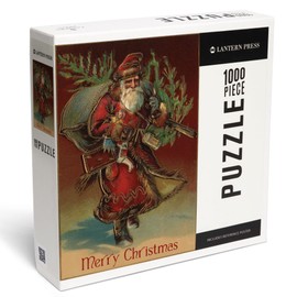 Lantern Press 1000 Piece Jigsaw Puzzle, Merry Christmas, Santa with Gifts