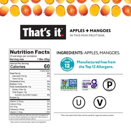 That's it. Mini Fruit Bars Variety (20 Pack) No Sugar Added, Plant-Based, Vegan & Gluten Free, Breakfast Bar, Paleo, for Children & Adults, Non GMO, Fiber