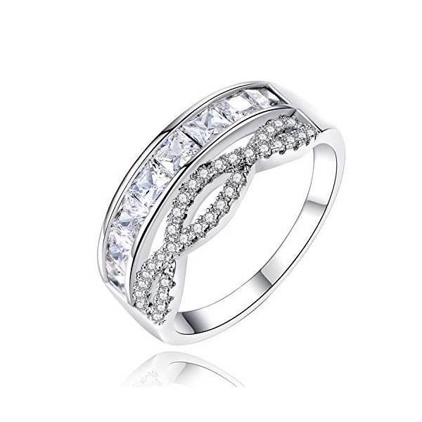 Uloveido Silver Tone Cubic Zirconia Channel Set Polished Eternity Band