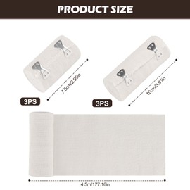 Pack of 6 Elastic Bandages, Compression Bandages, Elastic Bandage with Metal Clips, Elastic Medical Fixation Bandage for Wrists, Ankle, Knee, Skin-Friendly, Breathable, Washable (White)