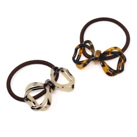Honbay 2PCS Fashion Acrylic Acetate Bow Elastic Hair Ties Tortoiseshell Bowknot Hair Rings Decorative Hair Ropes Stretch Hair Bands Elastic Ponytail Holders Hair Accessories