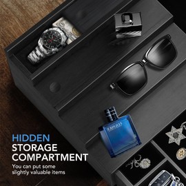 Cologne Stand Organizer for Men, 4 Tier Cologne Display Shelf with Velvet Lining Drawer and Compartments for Watch, Jewelry, Perfume Display Risers for Cologne, Great Gift for Father