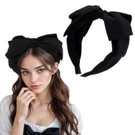 YaeYur Black Bow Headband, Cute Bowknot Wide Headbands, Non-Slip Fashion Hairbands, Big Bow Headbands Hair Band Accessories for Women Girls