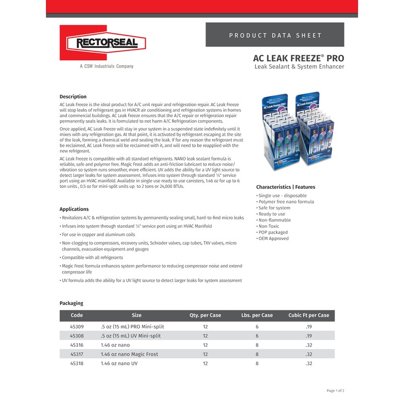 Rectorseal 45316 AC Freeze PRO Nano Leak Sealer, 1.5 oz,